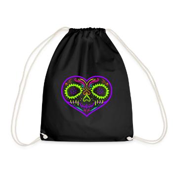 Heart Shaped Sugar Skull Painting For Day Of The - Drawstring Bag - black - Front