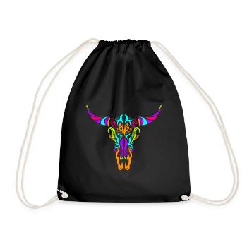 Stylized Cow Longhorn Skull Painting Day Of The - Drawstring Bag - black - Front