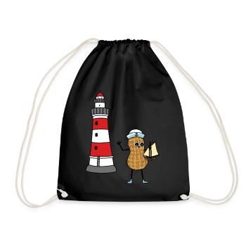maritime Erdnuss Kind Seemann Leuchtturm Ahoi - Turnbeutel - Schwarz - Vorne