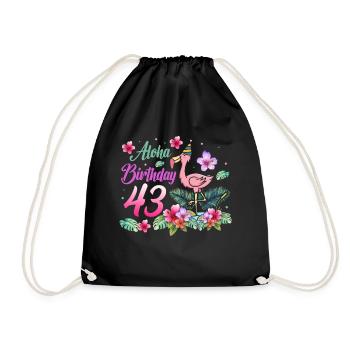 Aloha Birthday 43 Flamingo Bird 43rd Birthday - Drawstring Bag - black - Front