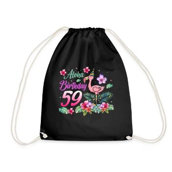 Aloha Birthday 59 Flamingo Bird 59th Birthday - Drawstring Bag - black - Front