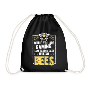 Care of my bees Beekeeping Beekeeper Bienenliebh - Drawstring Bag - black - Front