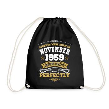 Born November 1959 Birthday gift - Drawstring Bag - black - Front