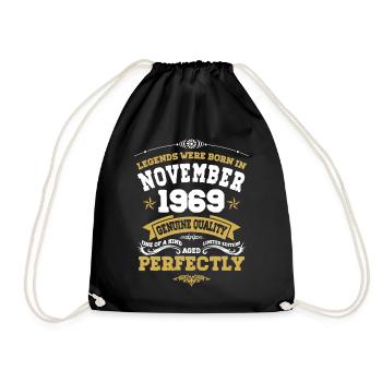 Born November 1969 Birthday Gift - Drawstring Bag - black - Front