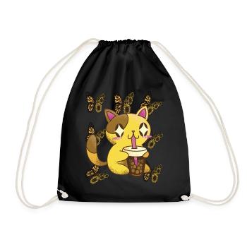 Nette Katze mit Sonnenblumen-Schmetterlings-Tee-Ka - Turnbeutel - Schwarz - Vorne