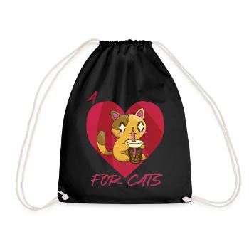 Herz für Katzen Nettes Kätzchenbaby mit Tee Ich li - Turnbeutel - Schwarz - Vorne
