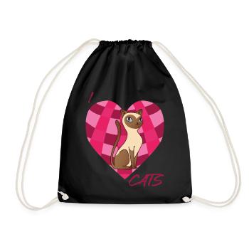 Siam Cat Love Cats Siamese Cat Heart for Cats and K - Drawstring Bag - black - Front