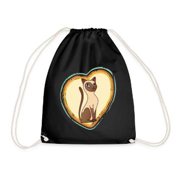Siamesische Katze Retro Herz Ich liebe Katzen Tomc - Turnbeutel - Schwarz - Vorne