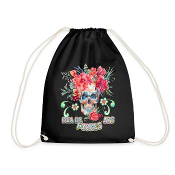 Skull Skull Dia-De-Los-Flores funny saying - Drawstring Bag - black - Front