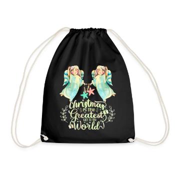 Angel, Angel Watercolor, Christmas Saying - Drawstring Bag - black - Front