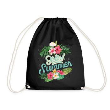 Summer Summer, saying with hibiscus flowers - Drawstring Bag - black - Front