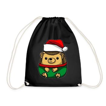 Hedgehog with Christmas Hat Christmas Costume - Drawstring Bag - black - Front