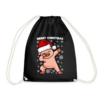 Dabbing Schwein Merry Christmas - Turnbeutel - Schwarz - Vorne