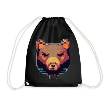 Bear Head Pixel Art 8 -Bit -Retro -Videospiel - Turnbeutel - Schwarz - Vorne