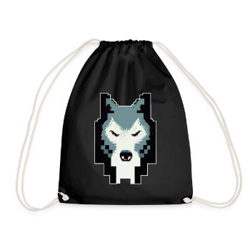 Pixel Art Wolf Head 8 -Bit -Retro -Videospiel - Turnbeutel - Schwarz - Vorne