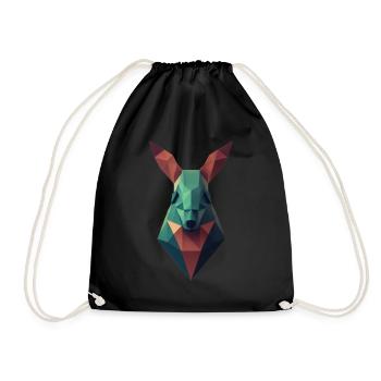 Geometrisches Känguroo -Kopf Polygon Bunt Poly Pol - Turnbeutel - Schwarz - Vorne