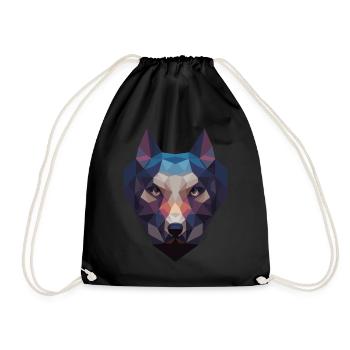 Geometrisches Wolfkopf Polygon Low Poly Animal - Turnbeutel - Schwarz - Vorne