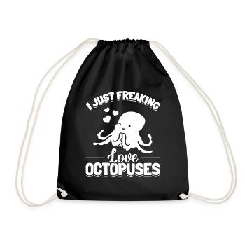 Octopus Kraken Cephalopod - I Just Freaking Love O - Drawstring Bag - black - Front