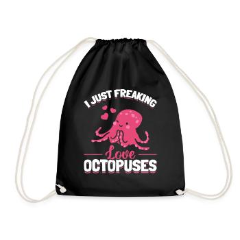 Kraken Octopus Cephalopod - I Just Freaking Love O - Drawstring Bag - black - Front