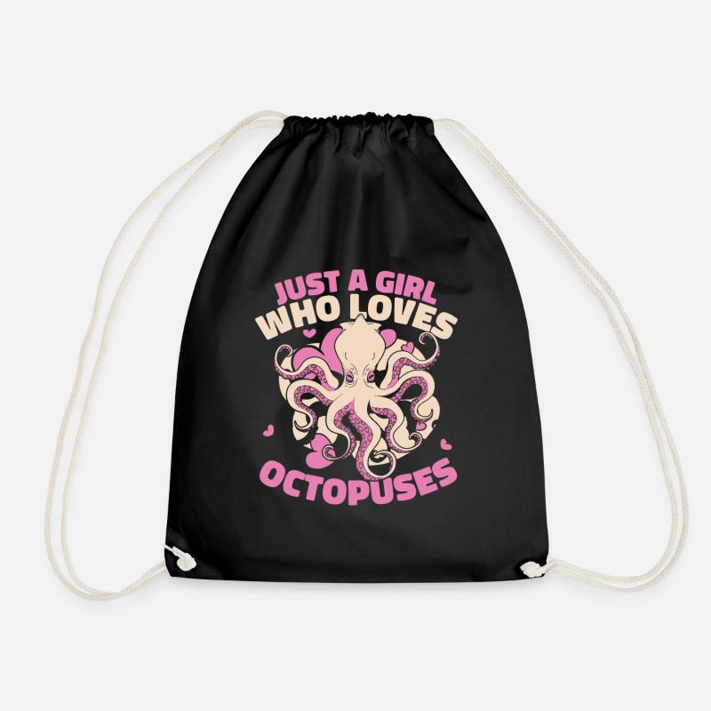 Octopus Octopus Cuttlefish Animal - Drawstring Bag - black