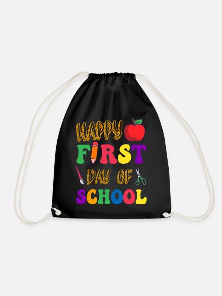 Happy First Day of School Back to School Teacher - Drawstring Bag - black