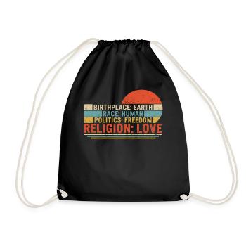 Religion Shirt, Geburtsort Race Politics Tee, - Turnbeutel - Schwarz - Vorne