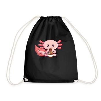 Kawaii Axolotl Isst Ramen Japanische Nudeln Anime - Turnbeutel - Schwarz - Vorne
