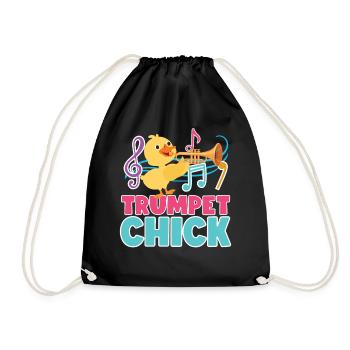 Trumpet Player Girl Chicken - Drawstring Bag - black - Front