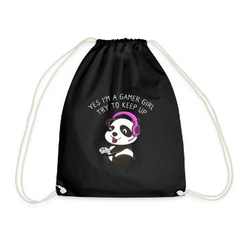 Gamer Girl Try To Keep Up Headset Gamer Panda - Turnbeutel - Schwarz - Vorne