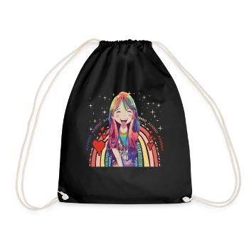 Kawaii Regenbogen Anime Girl süßes Manga - Turnbeutel - Schwarz - Vorne