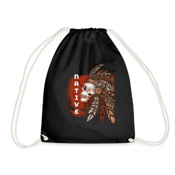 Indianer Indianer Schädel Kopfschmuck - Turnbeutel - Schwarz - Vorne