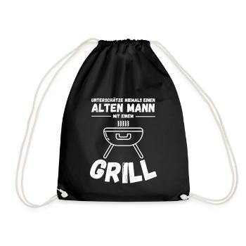 Unterschätze Niemals Einen Alten Mann Mit Grill - Turnbeutel - Schwarz - Vorne