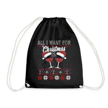 All I fallow for Christmas is WINE - Drawstring Bag - black - Front