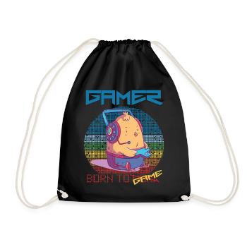 Gamer Funny Chick Video Games Born To Gaming Retro - Turnbeutel - Schwarz - Vorne