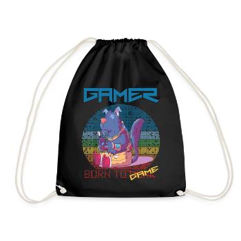 Gamer Funny Wolf Video Games Born To Gaming Retro - Drawstring Bag - black - Front