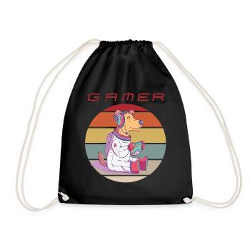 Funny Dog Astronaut Video Games Retro Console Game - Drawstring Bag - black - Front
