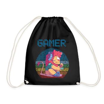 Gamer Retro Video Games Vintage Gaming Funny Lion - Turnbeutel - Schwarz - Vorne