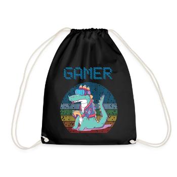 Gamer Retro Video Games Vintage Gaming Funny Croco - Turnbeutel - Schwarz - Vorne