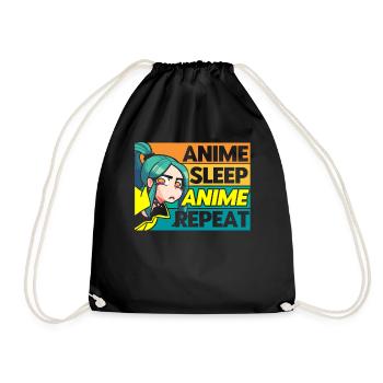 Anime Sleep Anime Repeat - Drawstring Bag - black - Front
