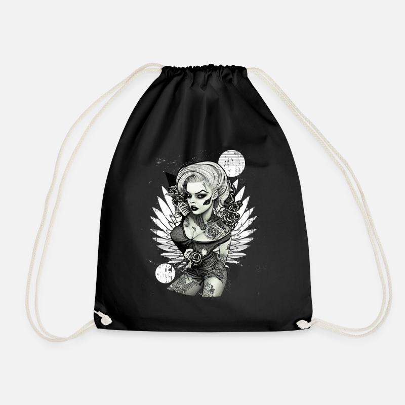 Pin auf Zombie -Mädchen dunkle Rockabilly 50er äst - Turnbeutel - Schwarz