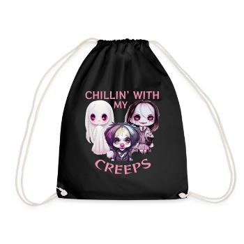 Chillin mit meinem Creeps Horror Chibi Anime Hallo - Turnbeutel - Schwarz - Vorne