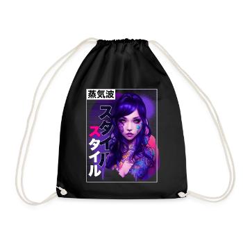 Tätowierte Anime Girl Japanische Dampfwelle weiche - Turnbeutel - Schwarz - Vorne