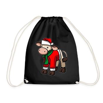 Cow Beef Christmas Hat - Drawstring Bag - black - Front