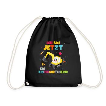 Ich bin jetzt ein Kindergartenkind Bagger - Turnbeutel - Schwarz - Vorne