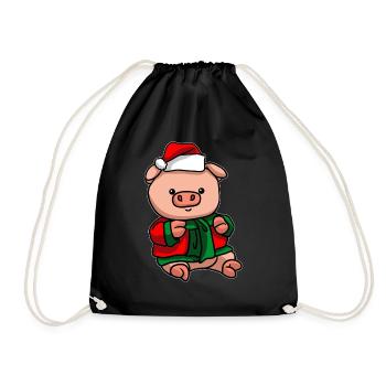 Schwein mit Weihnachtsmütze Weihnachtskostüm - Turnbeutel - Schwarz - Vorne
