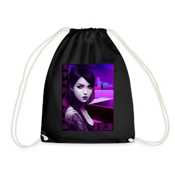 Japanische Dampfwelle Anime Gothic Girl Tattoo wei - Turnbeutel - Schwarz - Vorne
