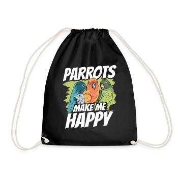 Parrots make me happy Cute parrot animal - Drawstring Bag - black - Front