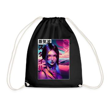 Buntes Anime Girl Japanische Vaporwave -Ästhetik - Turnbeutel - Schwarz - Vorne