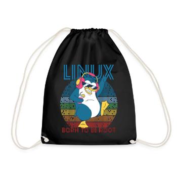 Root Party Penguin Retro Linux Cool Nerd Programs - Drawstring Bag - black - Front