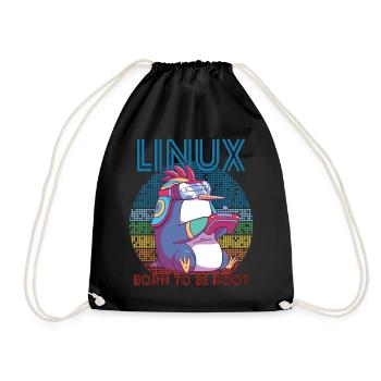 Linux Gamer Penguin Root Party Geek Programmer Adm - Drawstring Bag - black - Front